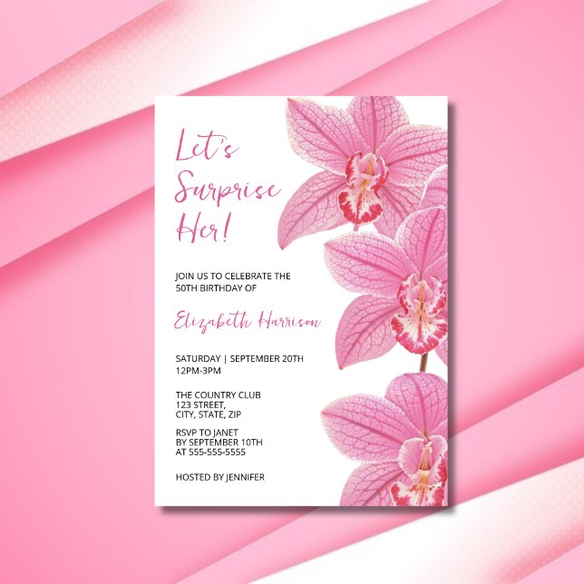 Tropical Pink Orchid Botanical Surprise Birthday Invitation (Creator Uploaded)