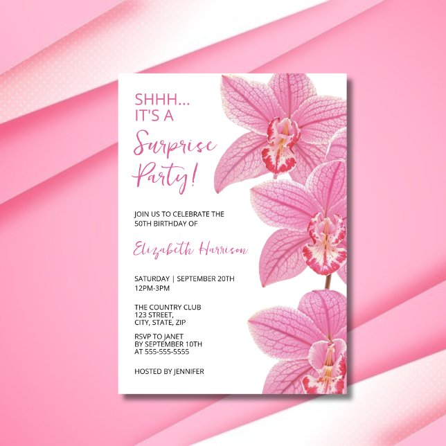 Tropical Pink Orchid Flower Surprise Birthday Invitation (Creator Uploaded)