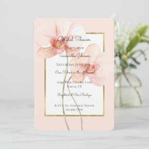 Tropical Pink Orchid Flowers Bridal Shower Invitation