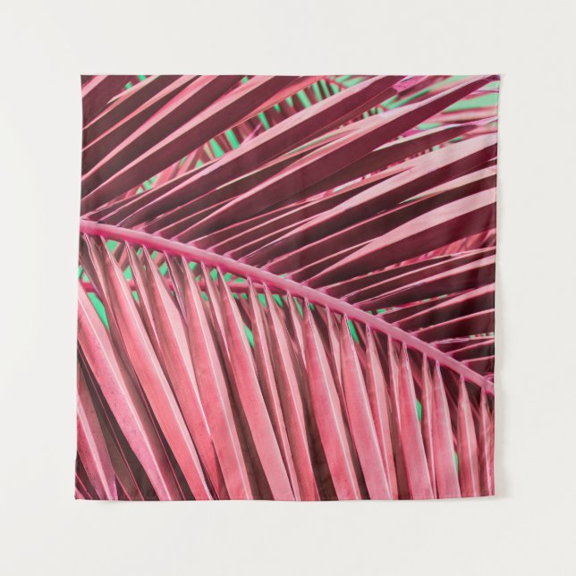 Tropical Pink Palm Leaves Background Tapestry (Front)