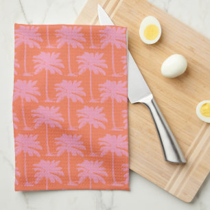 Tropical Pink Palm Tree Costal Nautical Beach Tea Towel
