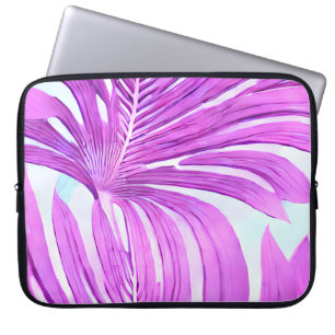 Tropical Pink Palm Tree Leaves Pattern Laptop Sleeve