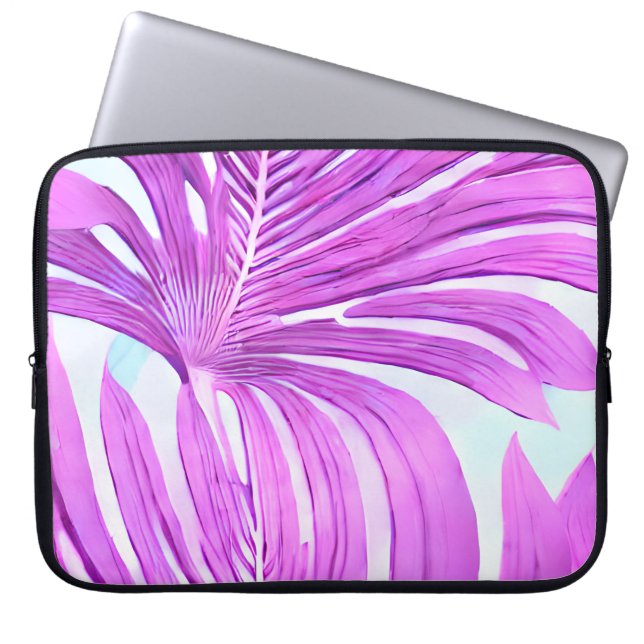 Tropical Pink Palm Tree Leaves Pattern   Laptop Sleeve (Front)