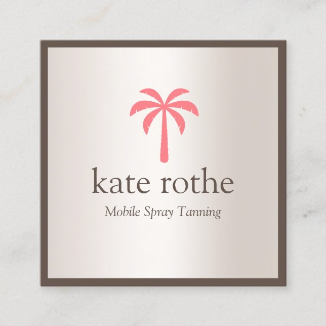 Tropical  Pink Palm Tree Mobile Spray Tan Calling Card (Front)
