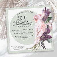 Tropical Pink Parrot and Sage Floral 50th Birthday