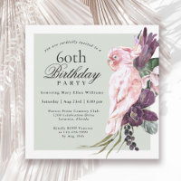 Tropical Pink Parrot and Sage Floral 60th Birthday