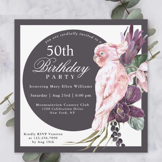 Tropical Pink Parrot Floral 60th Birthday Invitation (Creator Uploaded)