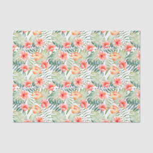 Tropical Pink Peach Hibiscus Floral Tissue Paper
