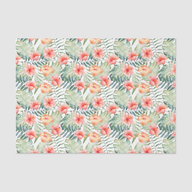 Tropical Pink Peach Hibiscus Floral Tissue Paper (Front)
