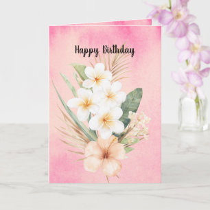 Tropical Pink Peach Hibiscus Plumeria Birthday Card