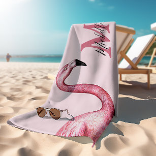 Tropical Pink Personalised Monogram Flamingo  Bath Towel