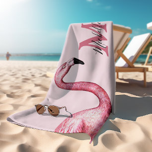 Tropical Pink Personalised Monogram Flamingo Bath Towel