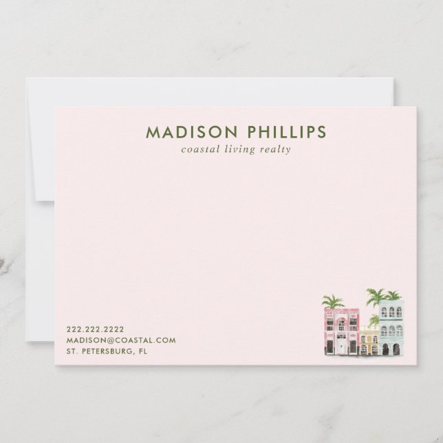 Tropical Pink Personalised Realtor Stationery Card (Front)