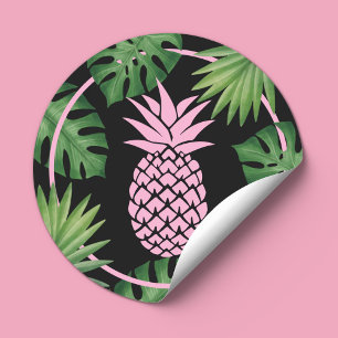 Tropical Pink Pineapple Beauty Salon & SPA Black Classic Round Sticker