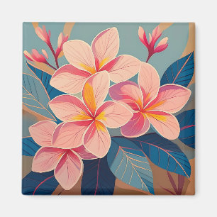 Tropical pink plumeria flower art magnet