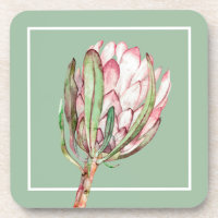 Tropical Pink Protea Floral on Mint Plastic