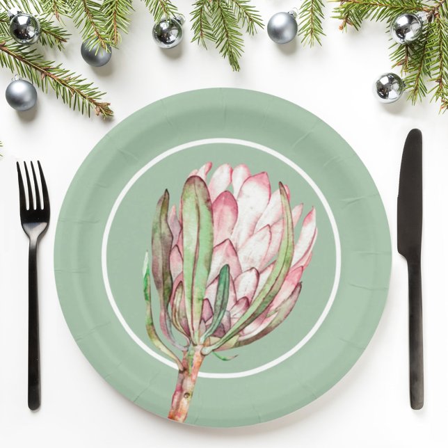 Tropical Pink Protea Floral Party Paper Plate (Creator Uploaded)