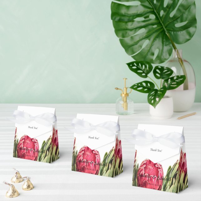 Tropical Pink Proteas Greenery Wedding  Favour Box (Creator Uploaded)