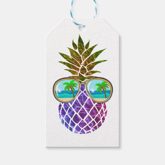 Tropical pink purple pineapple gift tags (Front)