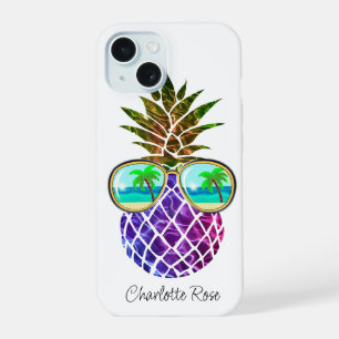 Tropical pink purple pineapple iPhone 15 case