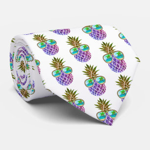 Tropical pink purple pineapple tie