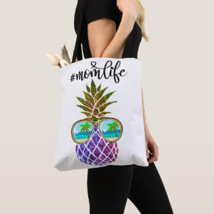 Tropical pink purple pineapple tote bag