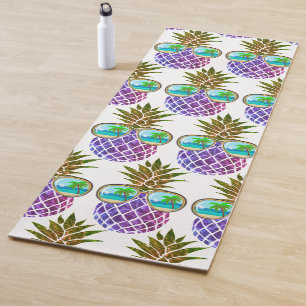 Tropical pink purple pineapple yoga mat