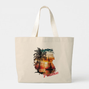 Tropical Pink Sunset Sailing Palms Large Tote Bag