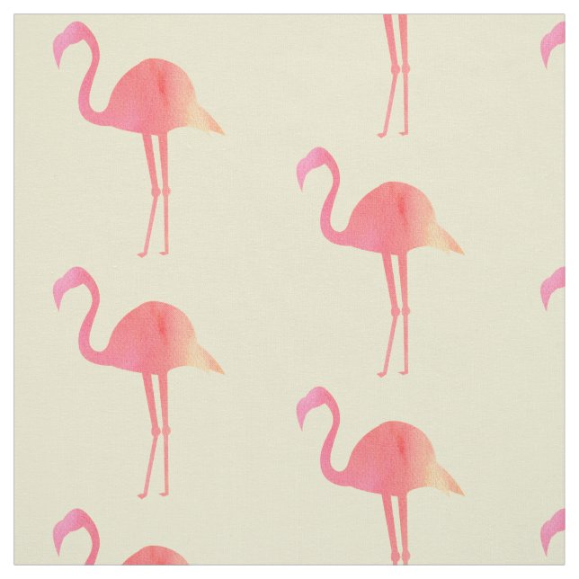 Tropical Pink Watercolor Flamingos Pattern Fabric (Swatch)