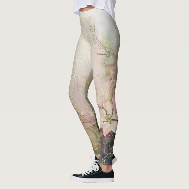 Tropical Pink White Floral  Leggings (Left)