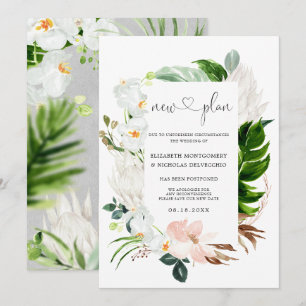 Tropical Pink White Floral   Postponed Wedding Invitation