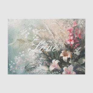 Tropical Pink White Hibiscus Floral Love Tissue Paper