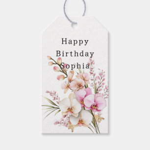 Tropical Pink White Orchid Flowers Birthday Gift Tags
