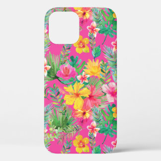 Tropical Pink & Yellow Hibiscus Floral iPhone 12 Case