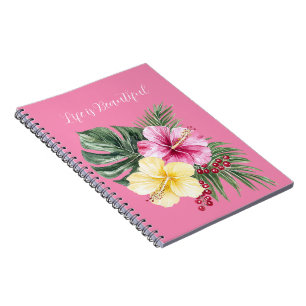 Tropical Pink Yellow Hibiscus Flowers Notebook