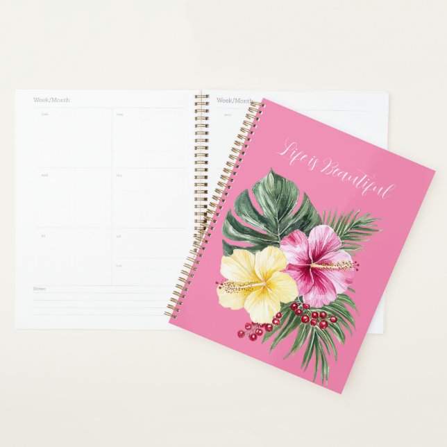 Tropical Pink Yellow Hibiscus Flowers Planner (Display)