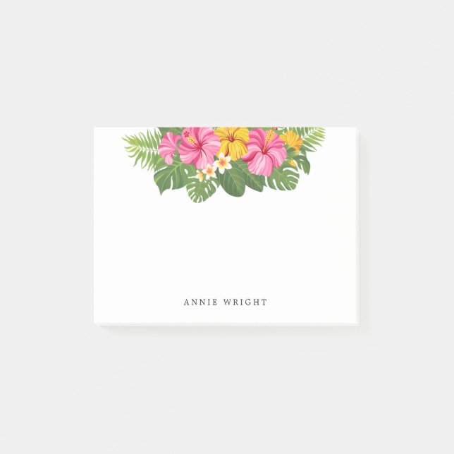 Tropical Pink Yellow Hibiscus Flowers Post-it Notes (Front)