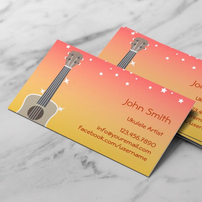 Tropical Pink & Yellow Sky Ukulele Artist Business Card (Creator Uploaded)