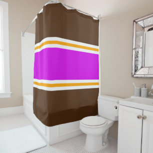 Tropical Pink Yellow White Brown Racing Stripes Shower Curtain