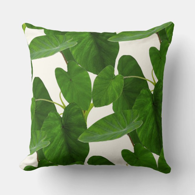Tropical plant green leaves on ivory cushion (Front)