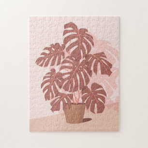 Tropical Plant. Monstera (Pink and plum shades) Jigsaw Puzzle