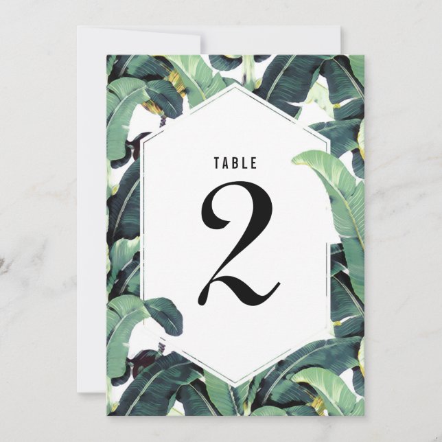Tropical Plantation Wedding Table Number Card (Front)