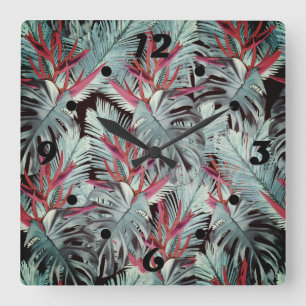 Tropical plants 1 . square wall clock