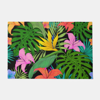 Tropical Plants and Colourful Flowers Doormat