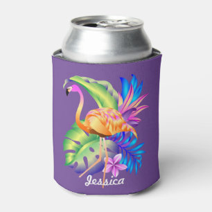 Tropical Plants and Flamingo Purple Personalised Can Cooler
