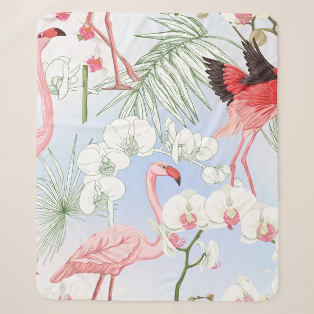 Tropical plants and flowers. Seamless pattern, bac Sherpa Blanket (Front)