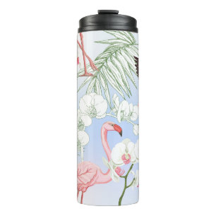 Tropical plants and flowers. Seamless pattern, bac Thermal Tumbler