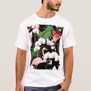 Tropical Plants Birds Coloured Illustration T-Shirt