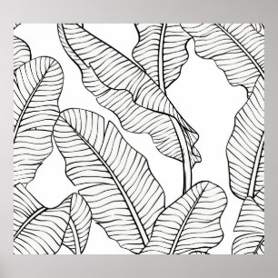 Tropical plants, flowers, jungle sketch. poster