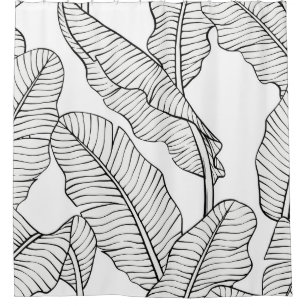 Tropical plants, flowers, jungle sketch. shower curtain